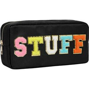 Nylon Cosmetic Bag Preppy Makeup Stuff Bag for Women Travel Toiletry Black-STUFF